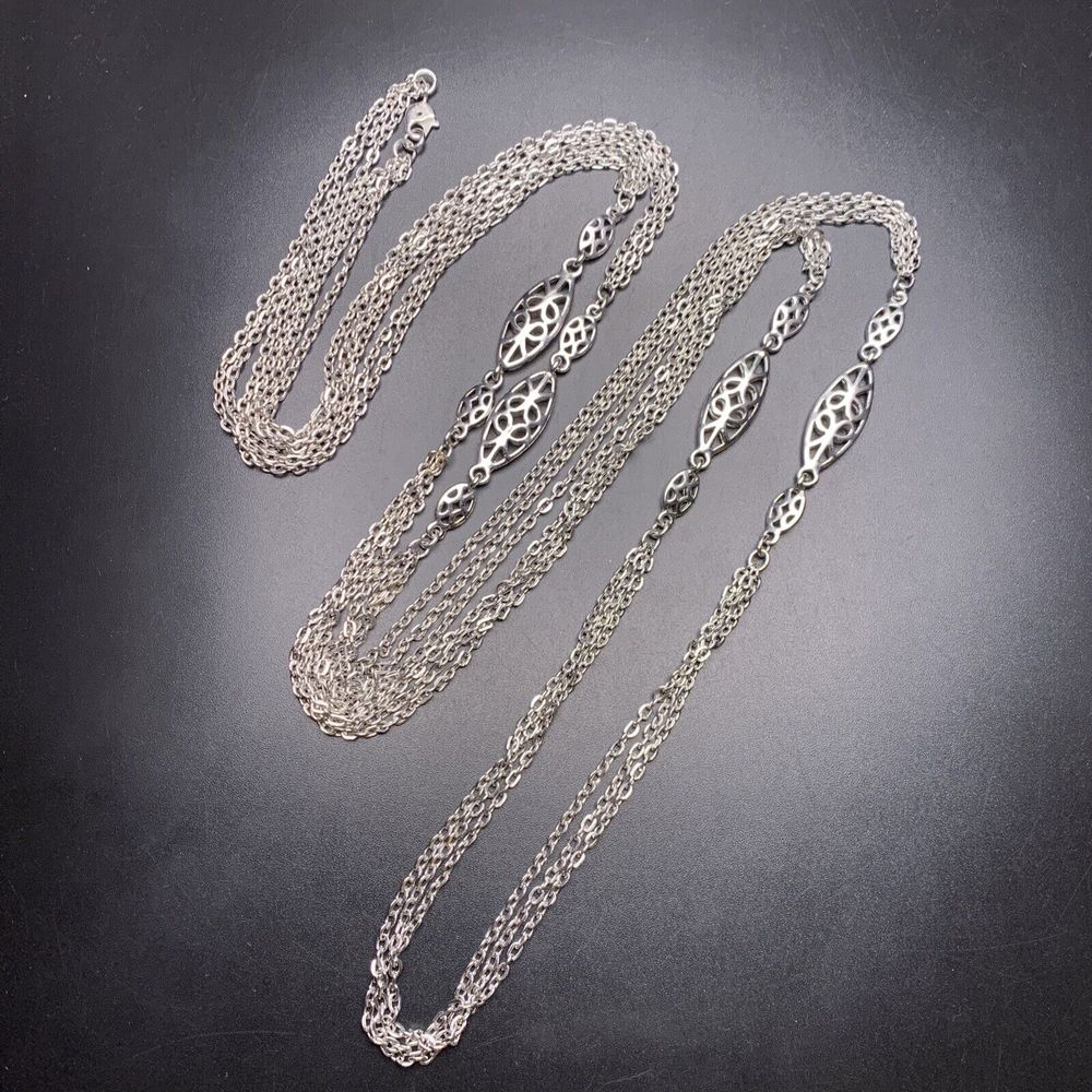 Monet Extra Long Necklace Silver Tone Station Classic 55 Inch Vintage